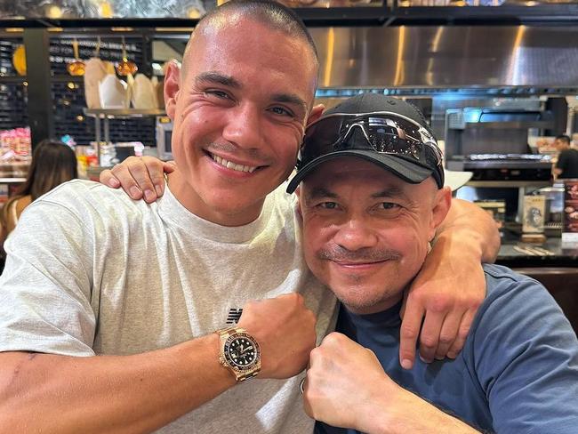 Tim Tszyu and famous father Kostya are back together for his world-title fight on Sunday. Picture: Supplied