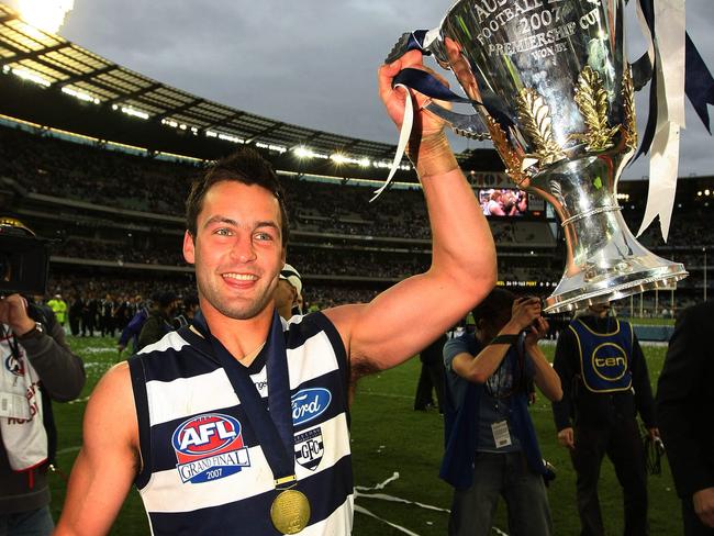 Jimmy Bartel with the 2007 premiership cup.