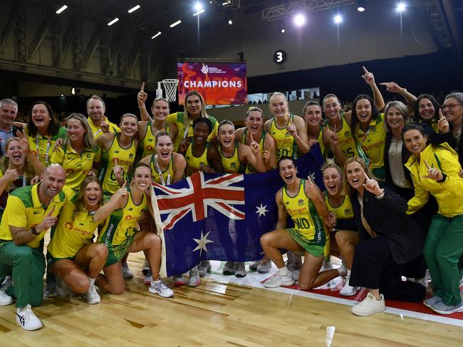 The outstanding form of the World Cup-winning Diamonds, pictured after winning the title in South Africa last year, helped with domestic ticket sales that bolstered financial results. Photo: Gallo Images