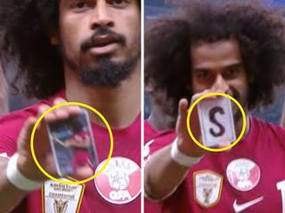 Akram Afif celebrated his first goal with a bizarre magic trick. Picture: Supplied