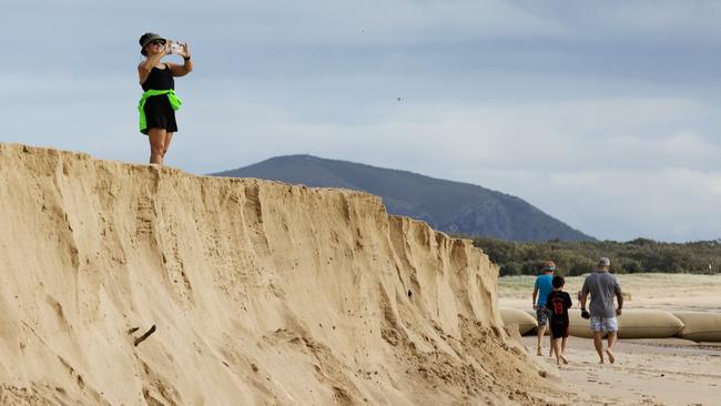 Cliffs of erosion forming at Maroochydore as Cyclone Alfred continues to approach the coast. Picture Lachie Millard