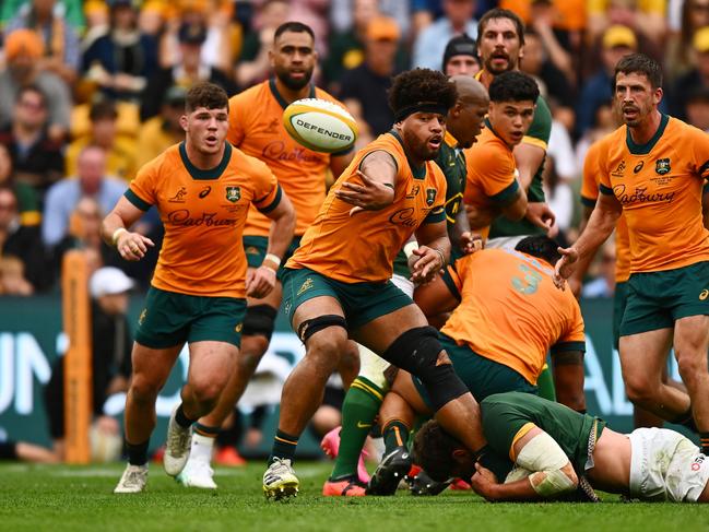 Rob Valetini throws a pass during the loss to the Springboks. Picture: Getty Images