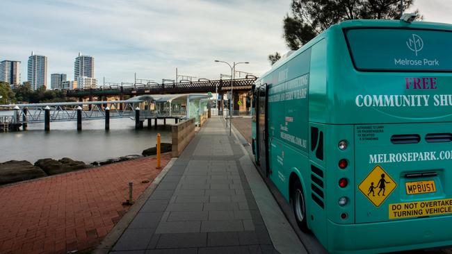 The free shuttle service arrives at Meadowbank ferry terminal.