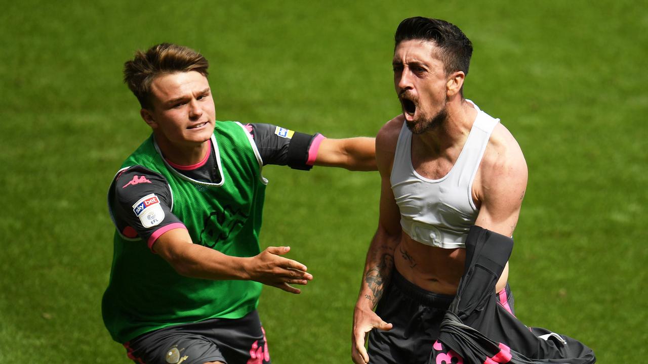 Pablo Hernandez of Leeds United celebrates his winner.