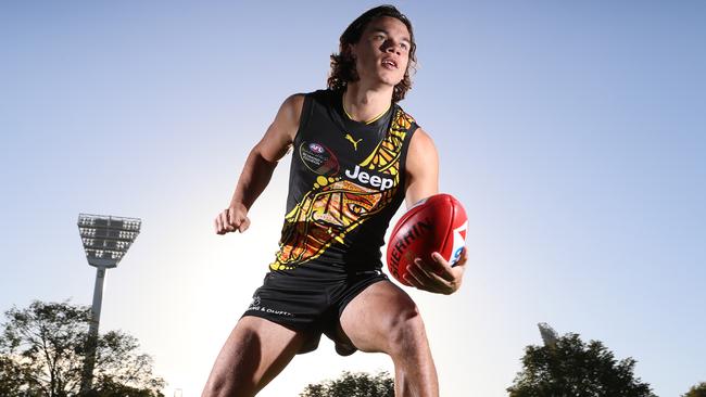 Daniel Rioli in Richmond’s 2017 Dreamtime guernsey. Picture: Alex Coppel