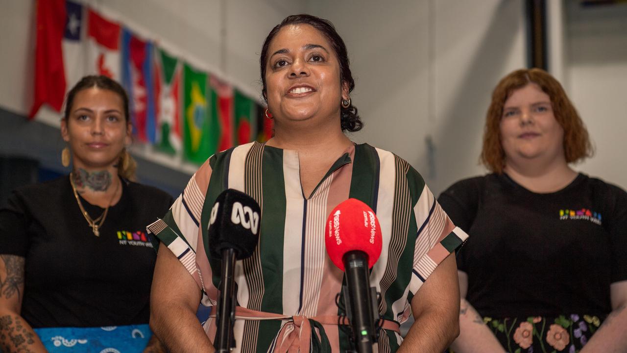 Youth, Seniors and Equality Minister Ngaree Ah Kit announces seven new ambassadors for NT Youth Week 2024. She stands beside ambassadors Amber-Jade Shepherd and Jessica Porter. Picture: Pema Tamang Pakhrin