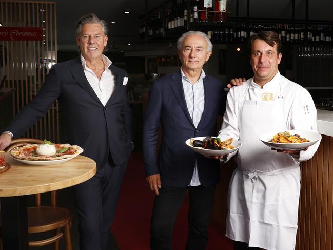 Shane Fell and Dino Mione business partners of Fellini Restaurant with executive chef Daniele Cavallucci recruited from Rome.  Fellini Restaurant has opened on the Hobart waterfront.  Picture: Nikki Davis-Jones