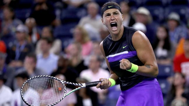 Aryna Sabalenka levels her match at a set all against Victoria Azarenka. Picture: Getty Images