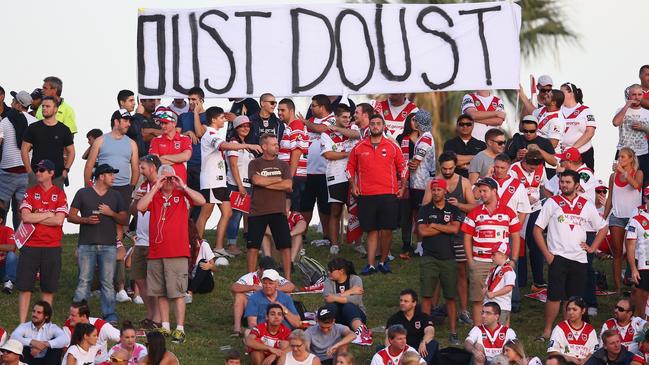 ’Oust Doust’ signs are part of the theatre of the game, according to Dragons boss Peter Doust. Picture: Getty Images