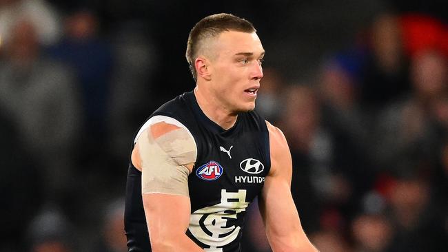 Patrick Cripps will miss with a corked leg. (Photo by Morgan Hancock/AFL Photos via Getty Images)