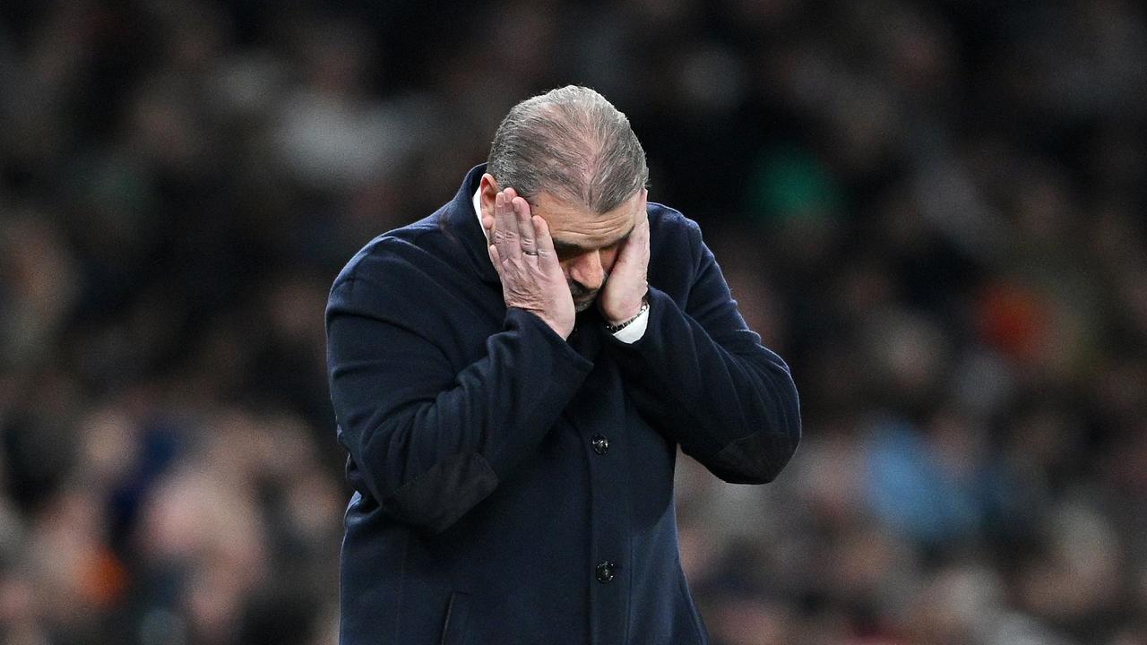 LONDON, ENGLAND - JANUARY 05: Ange Postecoglou, Manager of Tottenham Hotspur, reacts during the Emirates FA Cup Third Round match between Tottenham Hotspur and Burnley at Tottenham Hotspur Stadium on January 05, 2024 in London, England. (Photo by Shaun Botterill/Getty Images)