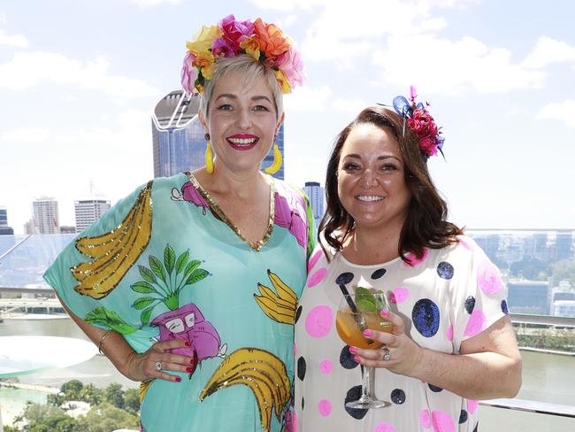 Clare Jenkinson and Bec Gascoigne at Melbourne Cup event at The Terrace, Emporium Hotel, South Bank on Tuesday, November 3, 2020. Photo: Claudia Baxter