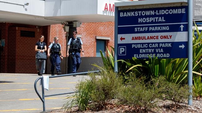 Detectives leave Bankstown Hospital after the nurses’ anti-Semitic tirade went viral on Wednesday. Picture: Nikki Short