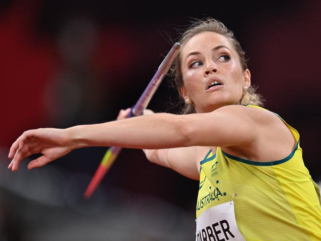 Australia's Kelsey-Lee Barber in the javelin final. Picture: AFP