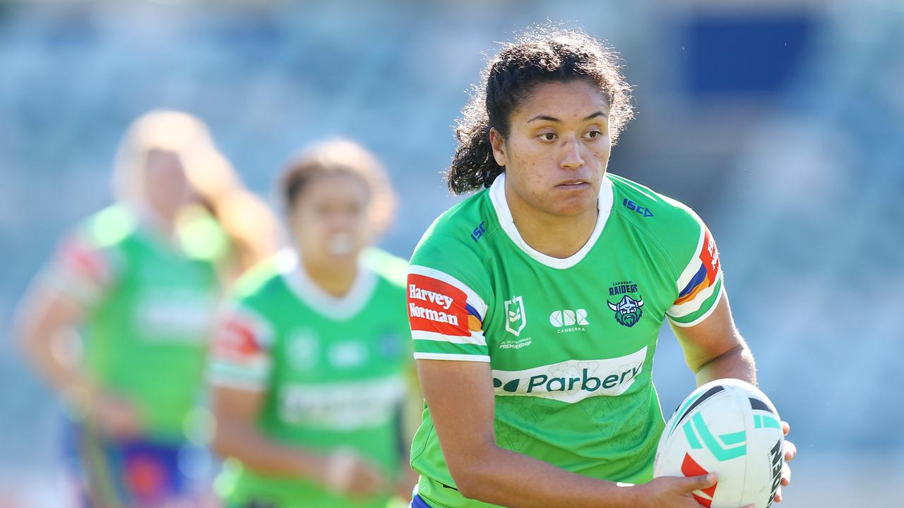 CANBERRA, AUSTRALIA - SEPTEMBER 15: Zahara Temara of the Raiders in action during the round eight NRLW match between Canberra Raiders and Parramatta Eels at GIO Stadium on September 15, 2024 in Canberra, Australia. (Photo by Mark Nolan/Getty Images)