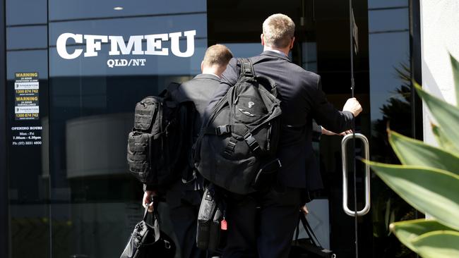 The Australian Federal Police raid the CFMEU office at Bowen Hills in 2015. The union successfully appealed against the legality of the raid. Picture: Adam Armstrong