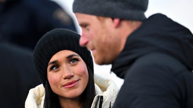 VANCOUVER, BRITISH COLUMBIA - FEBRUARY 10: Meghan, Duchess of Sussex and Prince Harry, Duke of Sussex attend the Skeleton Finals during day two of the 2025 Invictus Games on February 10, 2025 in Whistler, British Columbia. (Photo by Samir Hussein/WireImage)