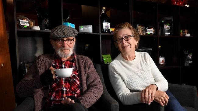 Patrick 83 and wife Evon Ryan having a coffee at The Old Market Shed. Picture: Tricia Watkinson.