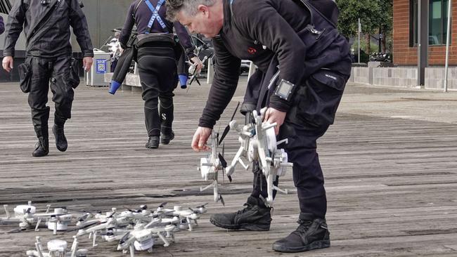 Divers were seen with the drones on Sunday. Picture: Valeriu Campan