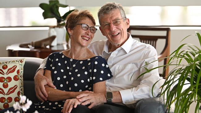 Ian Frazer and wife Caroline at home in Brisbane on Thursday after announcing his retirement as a full-time professor at the University of Queensland. Picture: Lyndon Mechielsen