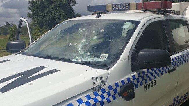 The shot-up police vehicle. Picture: NSW Police