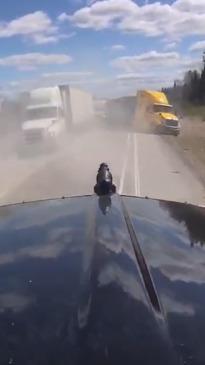 Dashcam captures shocking moment trucker narrowly avoids disaster crash