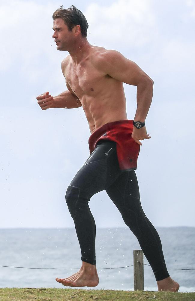 Chris Hemsworth, aka Thor, after a swim in Byron. Picture: media-mode.com