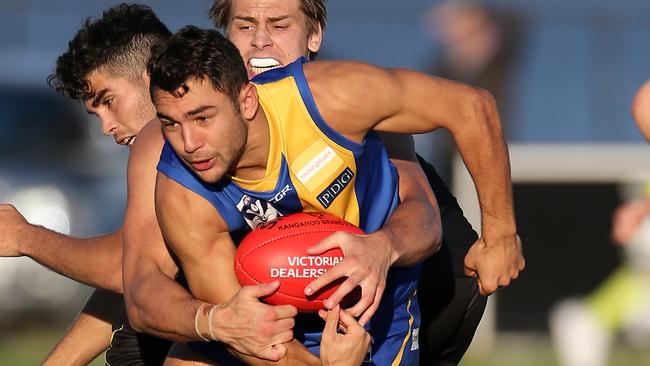 VFL- Williamstown Seagulls v Richmond Tigers, Williamstown won 19-11-125 10-10-70, at Burbank Oval, Williamstown, Ben Cavarra, 2, Williamstown Seagulls &amp; Tyson Stengle, 44, Hugh Beasley, 53, Richmond Tigers, Picture Yuri Kouzmin