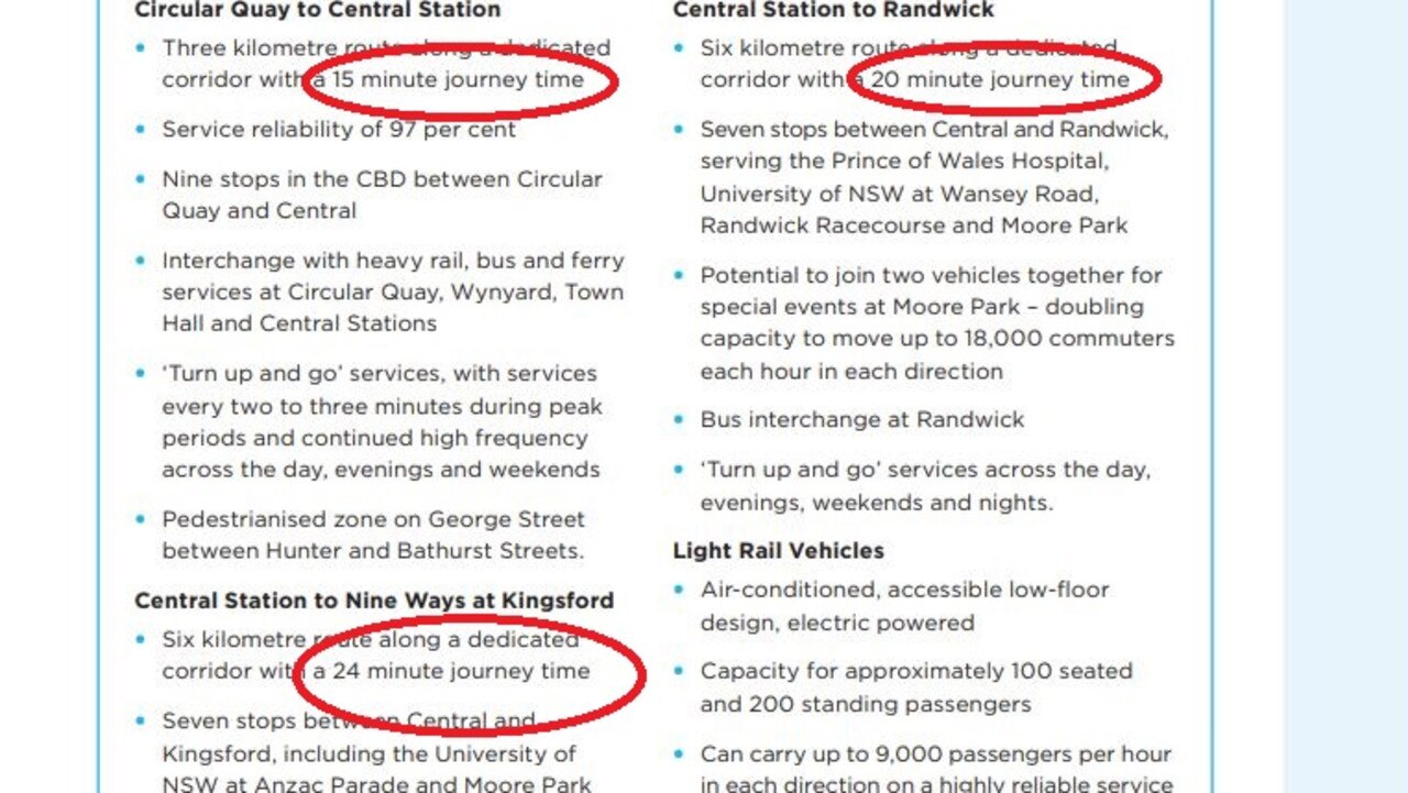 The 2012 report said trams should take 35 minutes to Randwick and less than 40 minutes to Kingsford. Picture: NSW Government