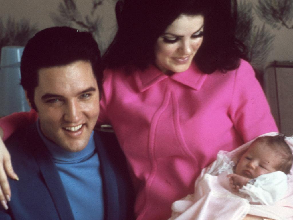 Elvis Presley with his wife Priscilla Beaulieu Presley and their 4 day old daughter Lisa Marie Presley on February 5, 1968. Picture: Getty Images