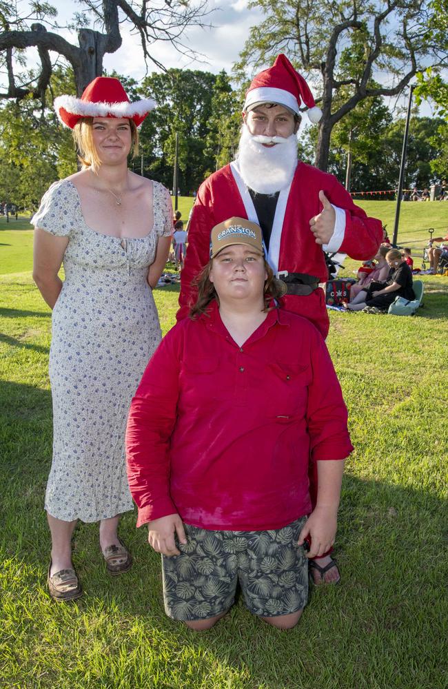 (From left) Tahneesha Mason, Luke Higgins and Callum Kleidon. Triple M Mayoral Carols by Candlelight. Sunday 8th December, 2024. Picture: Nev Madsen.