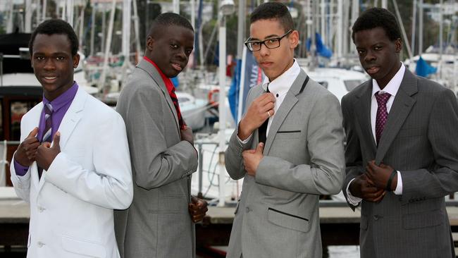 L to R: Cornelia Ochan, King Ochaya, Akrum Abdaltam and Opio Ochaya at the Emmanuel Christian School formal held at Bellerive Yacht Club on Friday 5 December Pic: Carolyn Docking