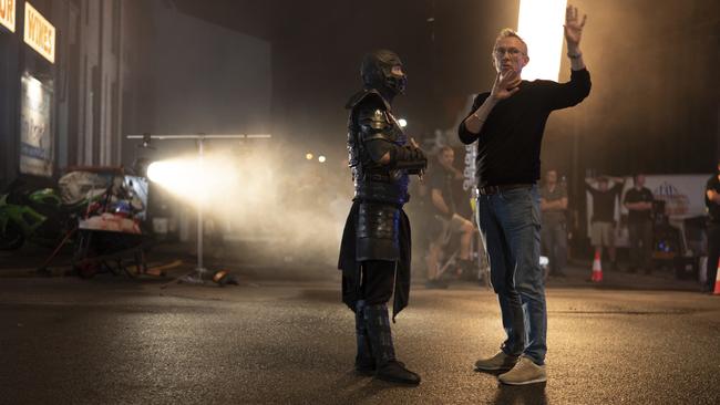 Joe Taslim as Sub-Zero with director Simon McQuoid. Picture: Warner Bros