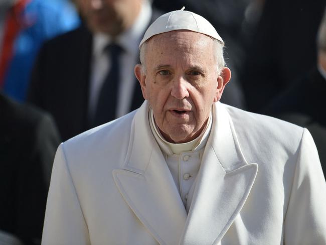 Pope Francis arriving at the Padre Pio Prayer Groups, on February 6, 2016 in Vatican. Pope Francis, who is hospitalised in critical condition with pneumonia in both lungs, "passed a tranquil night", the Vatican. Picture: AFP