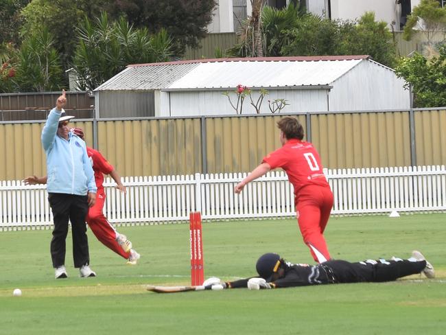 Frederick Bell is run out by Kynan Eagles. Picture: Sean Teuma