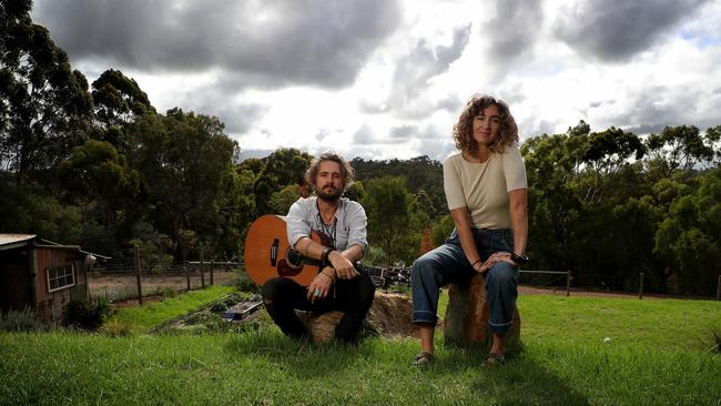 Singer-songwriters John Butler and Mama Kin (aka Danielle Caruana, his wife) in their garden near Margaret River. Picture: Colin Murty