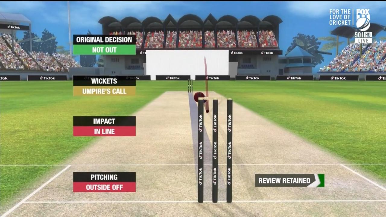 Nathan Lyon survived this LBW DRS shout. Photo: Fox Sports, Kayo.