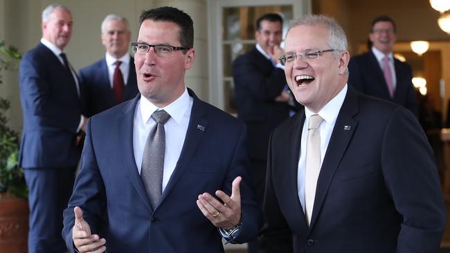 Zed Seselja (left) with then prime minister Scott Morrison. Picture: Kym Smith