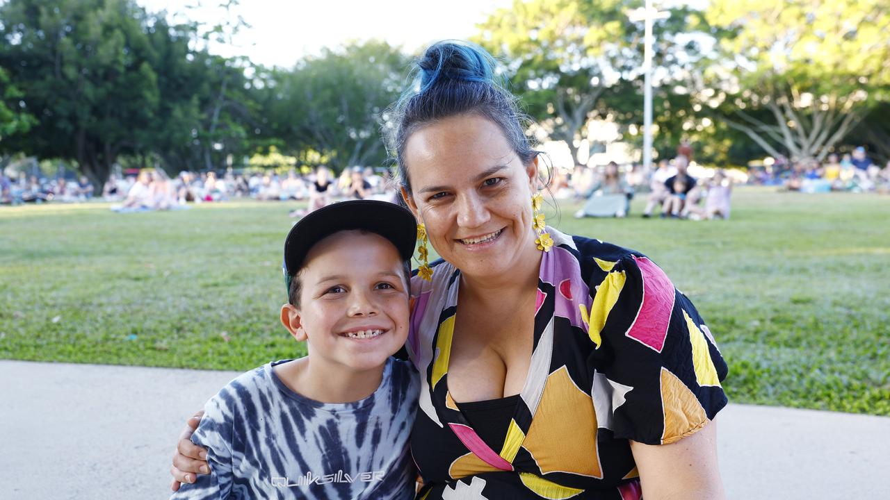 Maino Hapea, 9, and Emily Hapea at the Cairns Pride Evening of Light at Forgarty Park on Sunday, part the 2023 Cairns Pride Festival. Picture: Brendan Radke