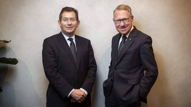 UNSW vice-chancellor Ian Jacobs (left) and chancellor David Gonski. Photo: John Feder