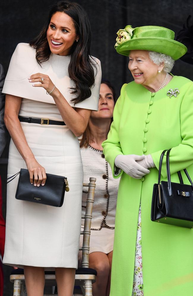 Meghan didn’t wear a hat for her first engagement alongside the queen. Picture: Jeff J Mitchell/Getty Images 