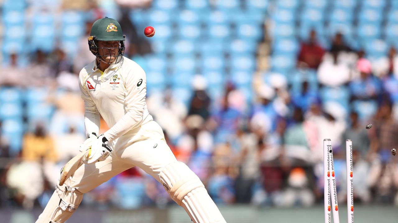 NAGPUR, INDIA – FEBRUARY 09: Alex Carey of Australia of Australia is bowled by Ravichandran Ashwin of India during day one of the First Test match in the series between India and Australia at Vidarbha Cricket Association Ground on February 09, 2023 in Nagpur, India. (Photo by Robert Cianflone/Getty Images)