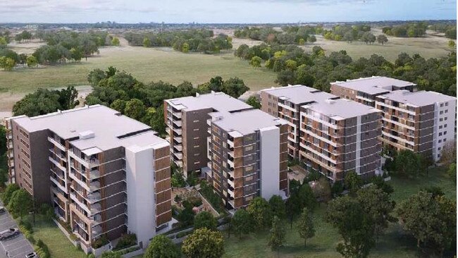 The $70m development of four eight-storey residential towers at 38 Cudgegong Road Rouse Hill that includes land part-owned by John Sidoti. Picture: Zhinar Architects