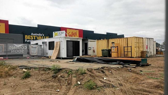 The ALDI construction site was bare today after tradespeople walked off the job after JMK Kelly went into liquidation. Picture: Shayla Bulloch