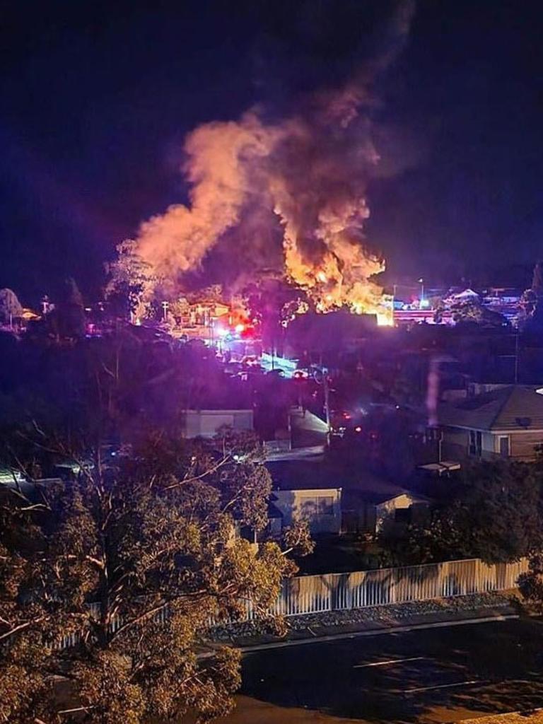 A petrol tanker, three vehicles and multiple LPG cylinders were consumed by the blaze. Picture: Twitter.