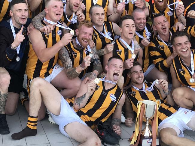 WRFL footy: Glen Orden celebrates its Division 3 premiership triumph. Picture: Kristen Alebakis