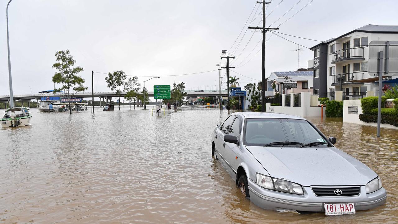 Bradman Ave remains closed as residents prepare for more rain and heavy flooding to hit the Sunshine Coast. Picture: Patrick Woods.