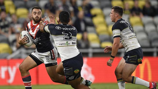 Ikuvalu on his way to five tries against the Cowboys. Picture: Ian Hitchcock/Getty Images