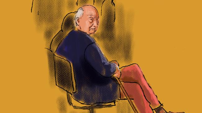 A sketch of Alan Jones inside the Downing Centre Local Court on Wednesday. Picture: NewsWire/Rocco Fazzari.