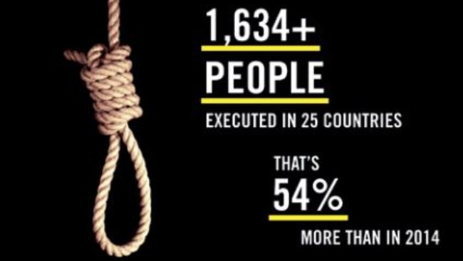 The number of people put to death around the world, although Amnesty claim the real figure is much higher. Picture: Courtesy Amnesty International